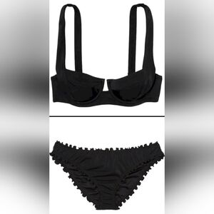34D/S VS Swim Full Coverage Bikini Top Ruffle Cheeky Bikini Set Black Tropical